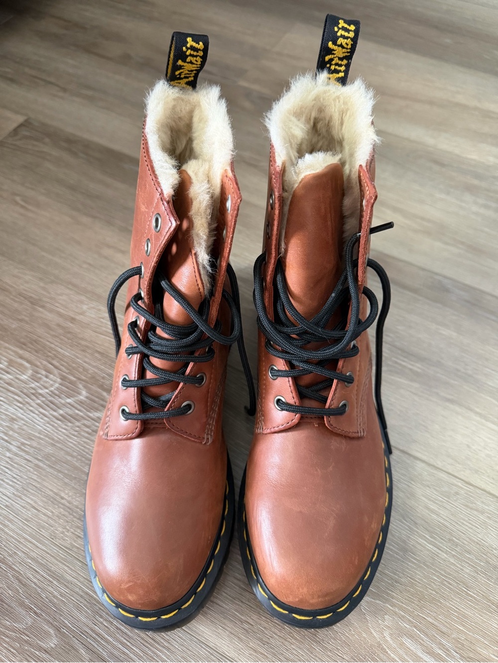 Dr. Martens Women's Chestnut Brown Fur-Lined Lace-Up Boots NWOT